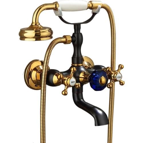 Bathroom Bathtub Faucets Brass Bathtub Mixer Crane Taps Hot & Cold Bath Shower Faucets Wall Mounted Black Oil Brushed & Gold