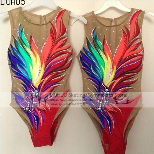 LIUHUO Girls Synchronized Swimming Suits Red Women Performance Wear Rhythmic Gymnastics Dress Ballet Ice Skating Dance Leotards