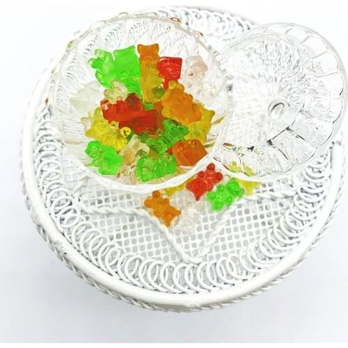 20Pcs Mini Resin Colorful Bear Ornaments DIY Crafts Dollhouse Candy Decoration Without bowl