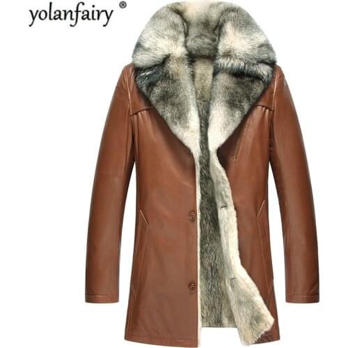Genuine Leather Jacket Men Natural Wolf Fur Coat Winter Jacket Men Luxury Sheepskin Warm Coats Plus Size Veste Homme 5051 MY1629