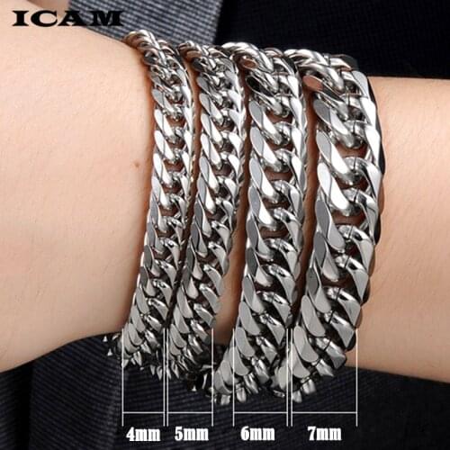 ICAM Men Bracelet Silver Color Stainless Steel Bracelet & Bangle Male Accessory Hip Hop Party Rock Jewelry