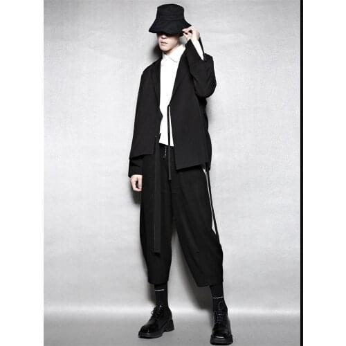 Mens spring and autumn new personality asymmetrical design classic casual dark elegant loose large size windbreaker