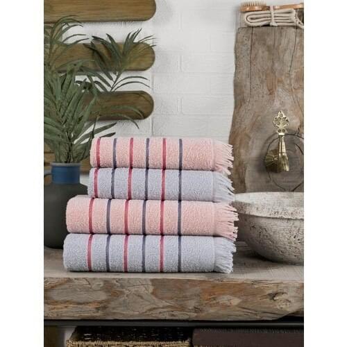 Ola Rossa 4'lü Bathroom Head Towel Set Pink Gray