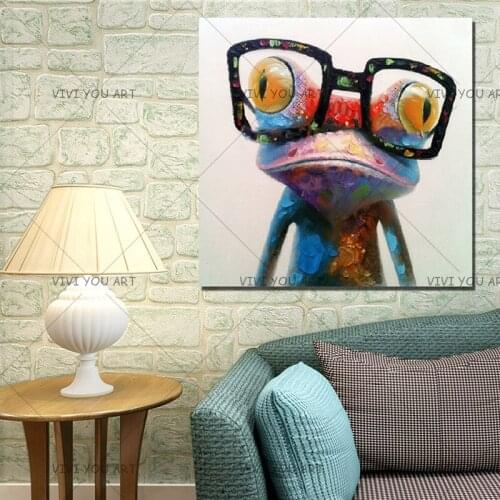 100% Handmade Wall Art Animal Painting Canvas Art The Frog With Glass Wall Pictures For Living Room Home Decor No Frame