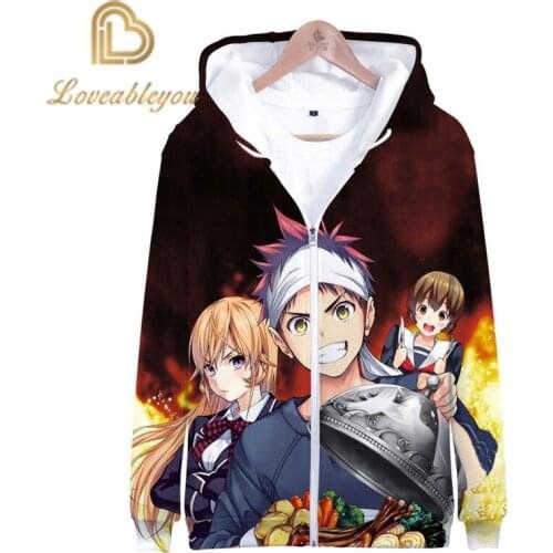 2020 New Sweatshirt Anime Food Wars Fashion Zipper Popular Hip Hop High Street Hipster Unisex Casual Street Hoodies Zipper Tops