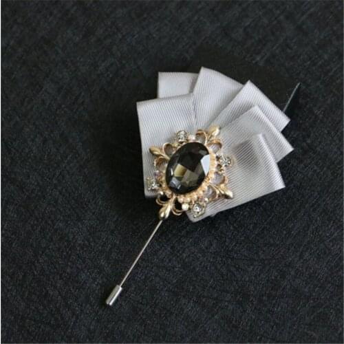 New Rhinestone Man Brooches Pins Fancy Ribbon Bowknot Long Pins Brooches Lapel Carsage Wedding Dress Shirts Fashion Jewelry