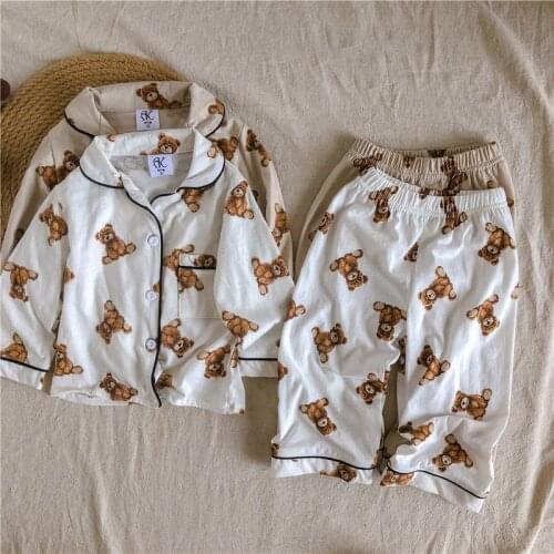 MILANCEL 2021 Autumn New Kids Pajama Set Boys Bear Suit Cotton Sleeperwear Kids Indoor Clothes