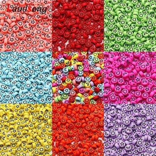 Wholesale 7mm Colorful Mixed Flower Star Moon Heart Acrylic Beads Round Flat Loose Spacer Beads For Diy Jewelry Making Bracelet