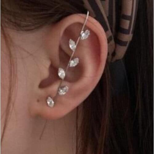 Personalise Gold Color Geometry Leaf Single Piercing Earrings Trendy Luxury Women Lady Jewelry Zircon Long Ear Bars Clips