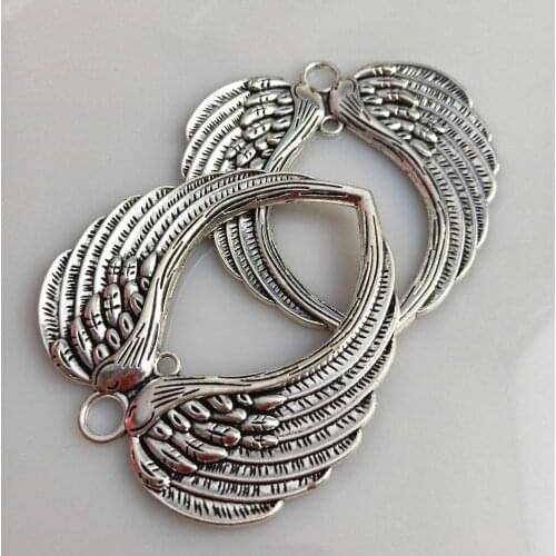 2pcs Angel Wings Feathers Charms Pendants for Necklace Jewelry Making Findings 73x69mm