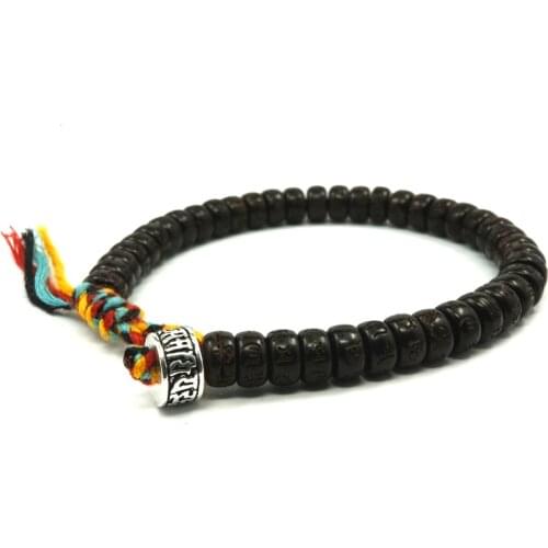 Pohier Tibetan Silver buddhist Lucky Knots Hand Braided Bracelet Natural Coconut Shell Beads Carved Handmade Bracelets