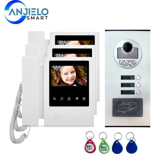 4.3'' TFT Wired Video Intercom System RFID Camera with 2/3/4 Monitor Doorphone for Multi Apartment Security EM Key Unlock