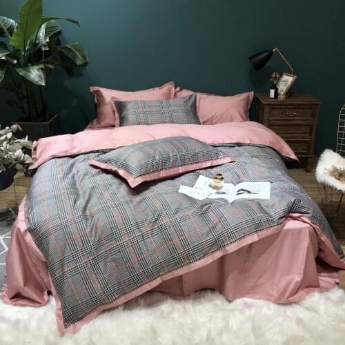 60S Egypt Cotton plaid printing Luxury Oriental Bedding set King Queen size Bed set Duvet cover Bedsheet Pillowcases