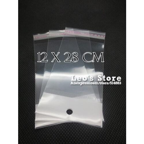 12x28cm Self Adhesive OPP Bag With Hanging Hole, Clear Header Plastic Bag,Supermarket Bag,wholesale free shipping