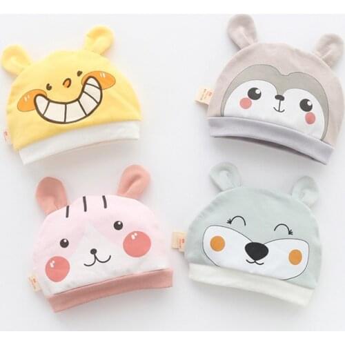 Spring Autumn Cotton Baby Beanie Hats Cartoon Print Newborn Hat Elastic Toddler Infant Cap For Girls Boys Children Photo Props