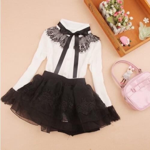 Girls School Blouses 2019 Autumn Children Clothing Kids Baby Girl Clothes Child Shirt Lace Patchwork Chiffon Blouse Blusas 2-16Y