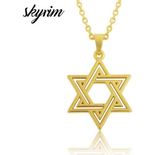 Skyrim Fashion Necklace Jewelry Gift Lobster Clasp Link Chain Pendant Necklace Jewish Symbol Star Of David Religious Pendant