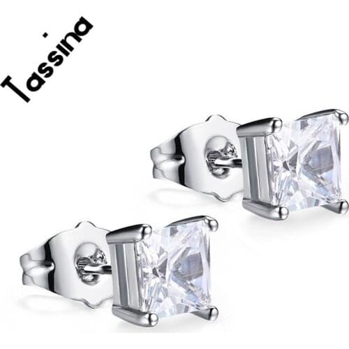 Tassina Clear Crystal Earrings For Elegant Women Fashion Jewelry Luxury Square Cubic Zirconia Stud Earrings JSF-E001