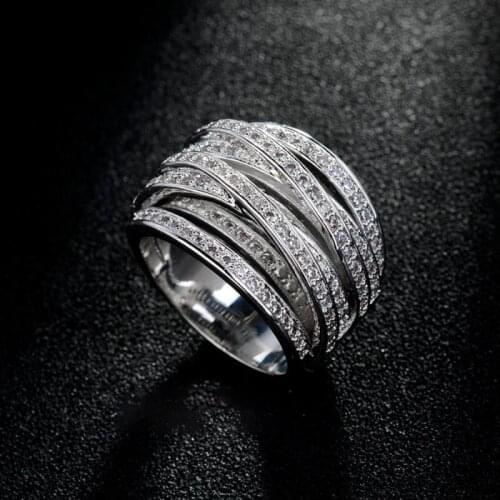CHAMSS Vintage Multilayer Zircon Ring Fashion Exaggerated Womens Birthday Gift