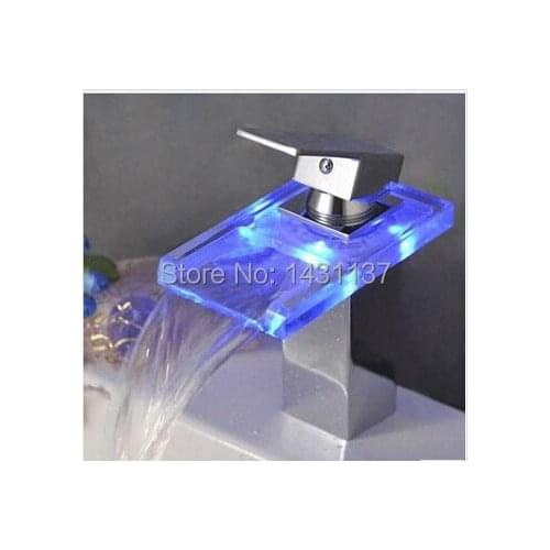 High quality chrome LED bathroom hot and cold basin faucet waterfall sink mixer with LED waterfall faucet