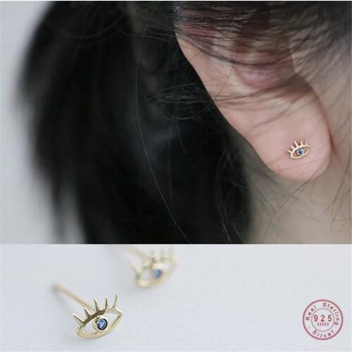 925 Sterling Silver European 14k Gold Evil Eye Stud Earrings Women Anti Villain Evil Spirit Classic Temperament Party Jewelry