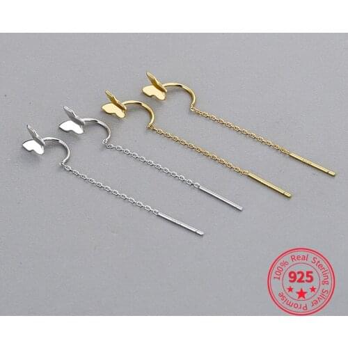 S925 Sterling Silver Long Tassel Butterfly Drop Earrings 2021 Fashion Hanging Women Earrings Summer Party Women Earrings