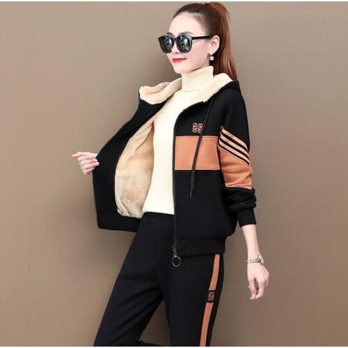 Moeroshe 2020 Women Tracksuits Two Pieces Sets Hoodies Sweatshirt and Pants Suits Autumn Winter Women Thick Fleece Cotton Suit