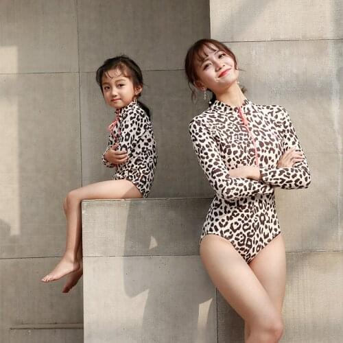Women One Piece Bikini Parent-Child Family Matching Swimsuit Leopard Ruffle Beachwear Swimsuit Cover Up Bikini