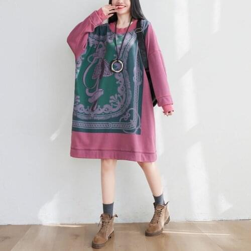 Women Autumn Winter Printed Dress Ladies Print Patchwork Dresses Female 2020 Vintage Dresses