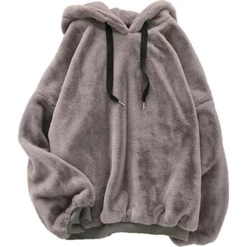 Winter Fashion Sweet And Velvet Warm Womens Hoodies Harajuku Korean Loose Casual Wool Flannel Pullover Sweatshirt