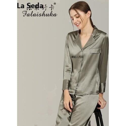 19 Momme 100% genuine silk pajamas sets women sleepwear Korean Simple pure color Mulberry Silk women pyjamas T8269