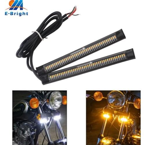 LED Flexible Motorcycle Turn Signal Lights Switchback Blinkers DRL Daytime Running Lights White/Yellow Flowing Dual Color 2PCS