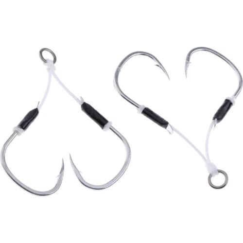 2 Pieces Carbon Steel Fishing Jig Hooks Barbed Assist Hooks With PE Line Fishing Accessories Tackle Tool
