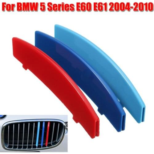 3PCS 3 Color Grille Grill Cover Clip Trim Front Grille Card Buckle Sport Trim Strips Fit For BMW 5 Series E60 E61 2004-2010