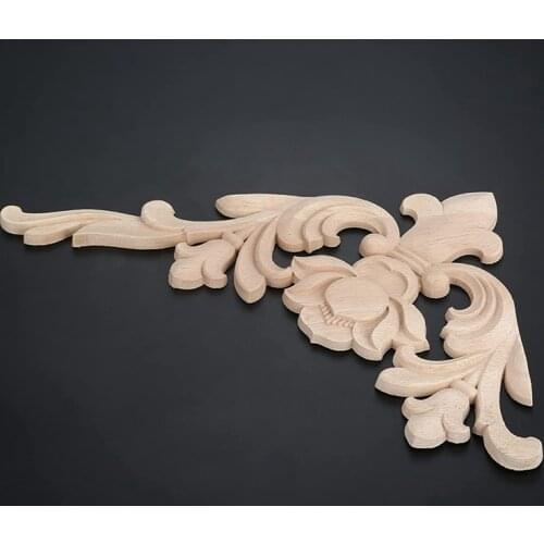 4 Pcs Wood Carved Onlay Applique For Home Furniture As Wardrobe Wall Cabinet Door Decal Left Right Irregular Floral