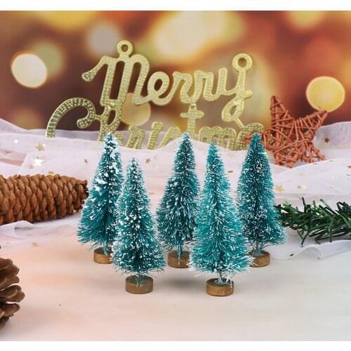 5pcs/lot Small DIY Christmas Tree Fake Pine Tree Mini Sisal Bottle Brush Christmas Tree Santa Snow Frost Village House