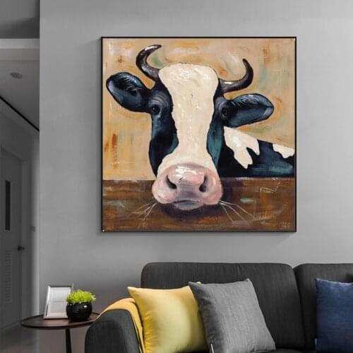 Abstract Cow Oil Painting Wall Art Canvas Print Poster Funny Animal Pictures For Bedroom And Kids Room Home Decoration No Frame