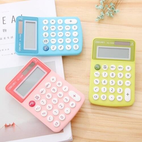 Deli color mini solar calculator cartoon student calculator portable business calculator school office supplies