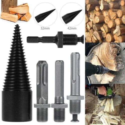 Woodworking Wood Splitting Artifact Black Firewood Splitter Drill Bit Wood Split Cone Drill Wood Bits Woodworking Tool Hex Shank