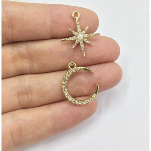 Eruifa 6pcs/18mm 3pcs Moon and 3pcs Star Gold plated Zinc alloy Charms Pendant Jewelry DIY Necklace Bracelet Earrings 2 colors