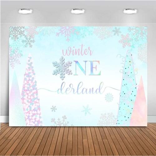 Winter Onederland Backdrop for Photography One Birthday Party Photo Background Snowflake Blue Pink Watercolor Backdrop photocall