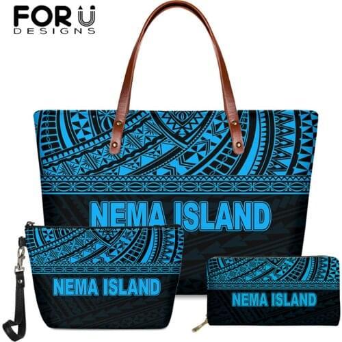 FORUDESIGNS Nema Island And Polynesian Tribe Pattern Casual Women Shoulder Bag And Pu Leather Purse 2pcs Large Capacity Handbags