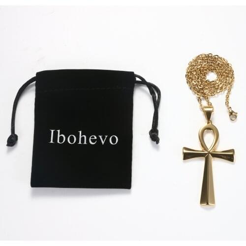 Ibohevo Classic Ankh Cross Pendant Stainless Steel Silver Color Egyptian life symbol Pendant Necklace Men Women Jewelry Gifts