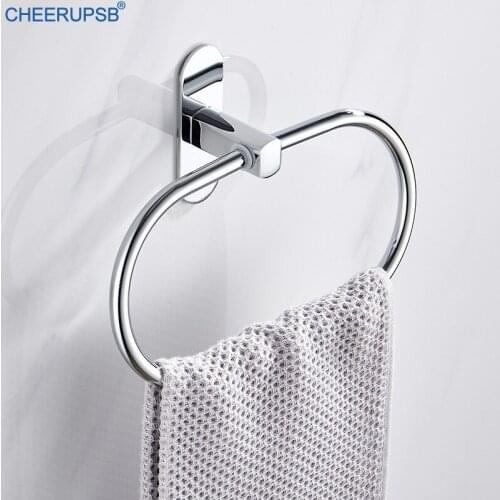 Towel Ring Bathroom Accessories Hand Towels Holder WC Door Wall Mounted Sliver Sticker Rotating Racks 304 Stainless Steel Ring