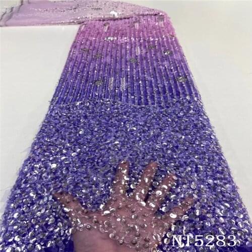 Hot Sale African Sequin Lace Fabric Best Quality Lace Purple Embroidery Nigerian Mesh Net Lace Fabric for Wedding PartyNI5283-1