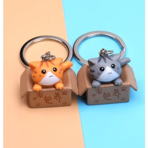 Cute Cartoon Little Box Cat Keychain Key Ring Pendant For Women Girls Men Kawaii Kitten Car Keychain Trinket Jewelry Accessories