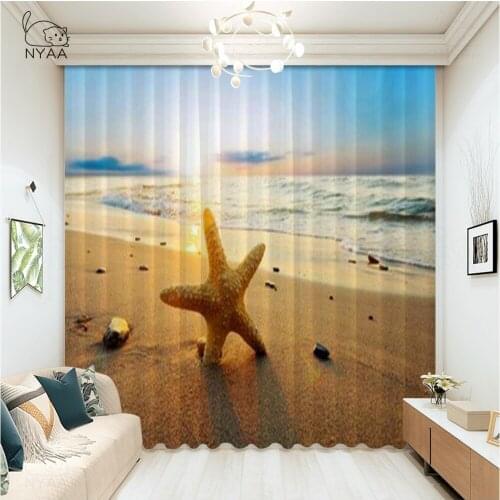 Sea Wave Blue Sky Hawaii Scenery Shell Starfish Curtain Curtains For The Window Double Bedroom Curtains Of Beads Micro Shading