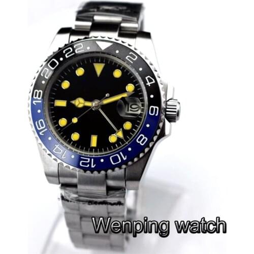 40mm Bliger Sapphire Glass Black Sterile Dial Luminous Hands GMT Date Window Automatic Mens top luxury mechanical Watch