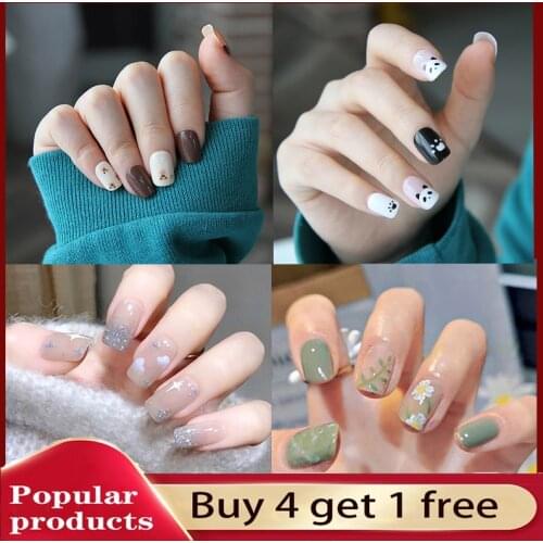 24pcs short press on nails Multi-Type Wear Short Paragraph Fashion Manicure Patch wearable full cover fake nail tips for girls