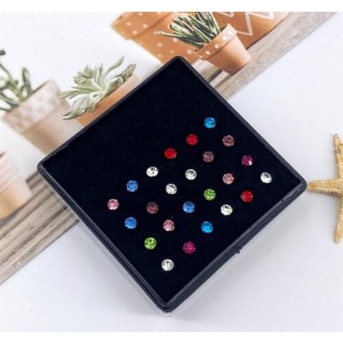 24pcs Crystal Nose Ring & Studs Fashion Body Women Girl Jewelry Stainless Surgical Steel Nose Piercing Colorful Rhinestone